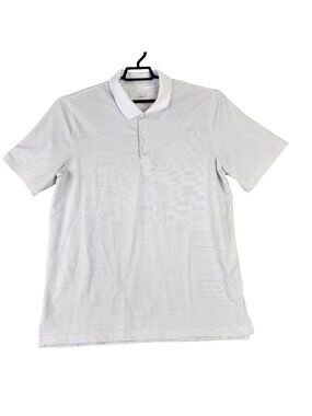 Mens Academy BCG White Striped Golf Polo Shirt Short Sleeve Polyester Size L